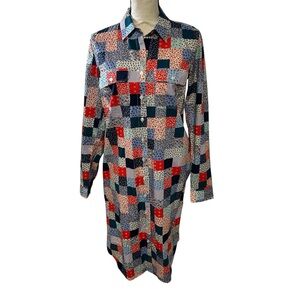 Land’s End Patchwork Long Sleeve Dress small tall midi dress shirt dress